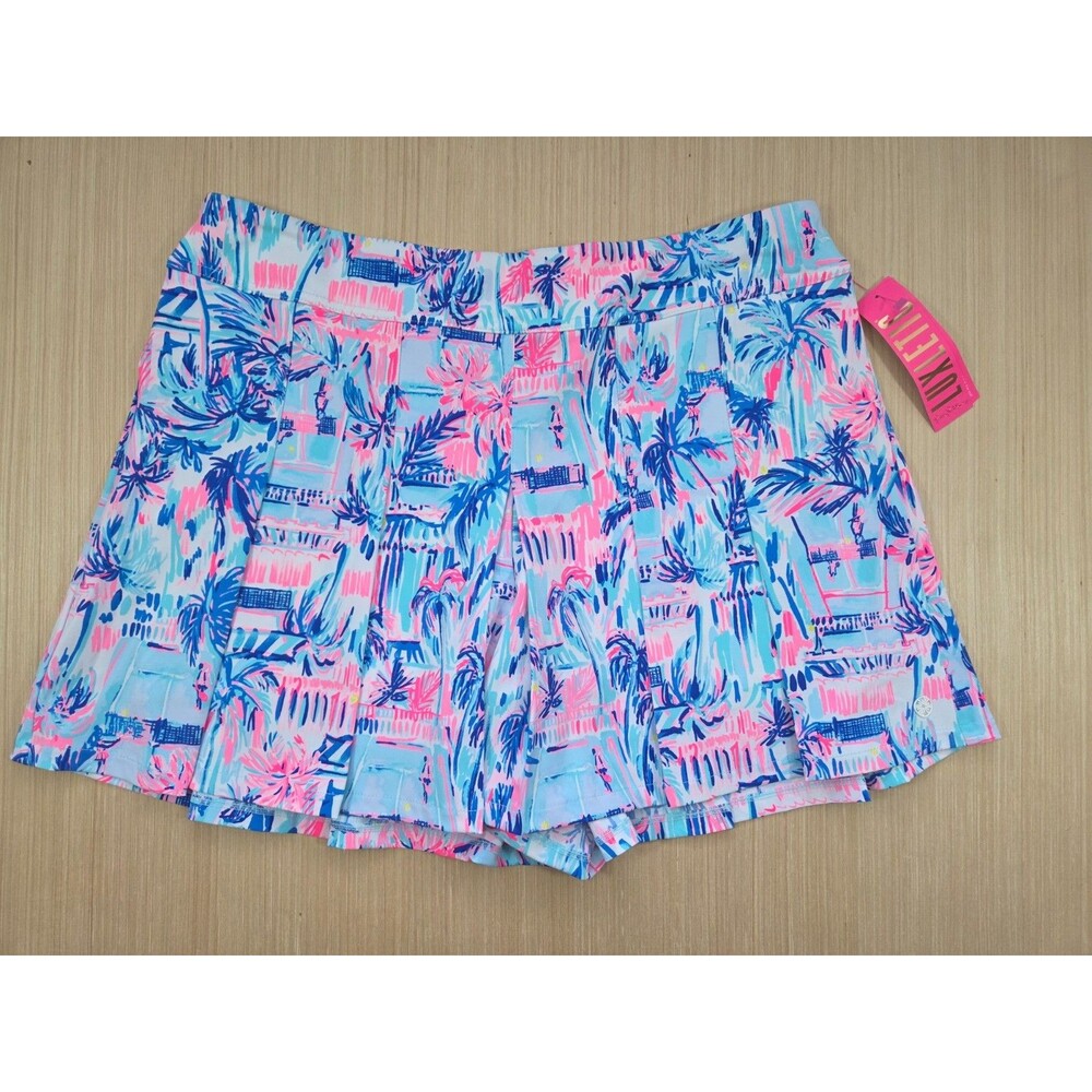 NWT Lilly Pulitzer Luxletic Frazier Pleated Short Ravello Blue Women's Size 16